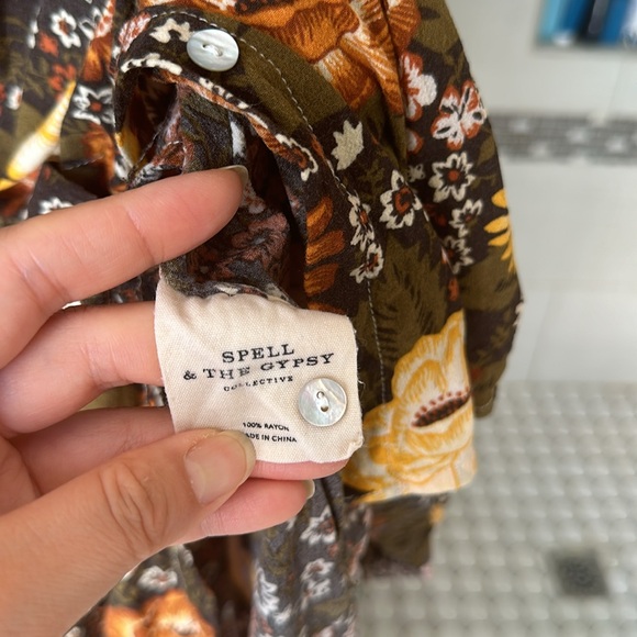 Spell Desert Daisy Babydoll Midi Dress Mustard - Picture 6 of 8